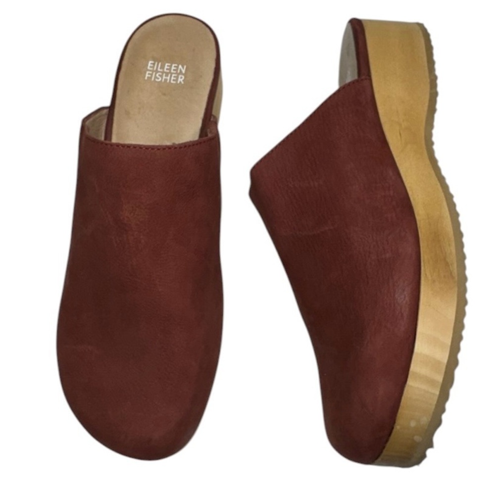 Eileen Fisher Leather Rust Colored Mules with Tan Sole Size 8 - Picture 3 of 13